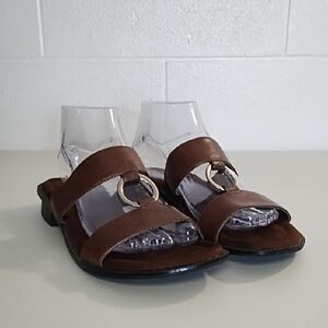 Brown Women's Slide in Sandals with Silver Sueded Cushion Insole Rubber Bottom
